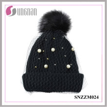 2016 Fashion Pearl Ladies Temperament Mesh Knitted Hats (SNZZM024)